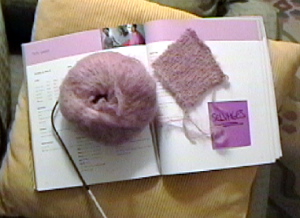 fluffy swatch, blurry pattern book and fuzzy pink doughnut