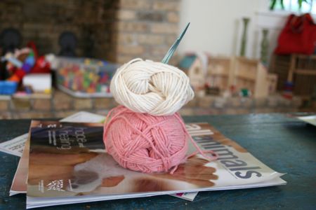 pink and white yarn