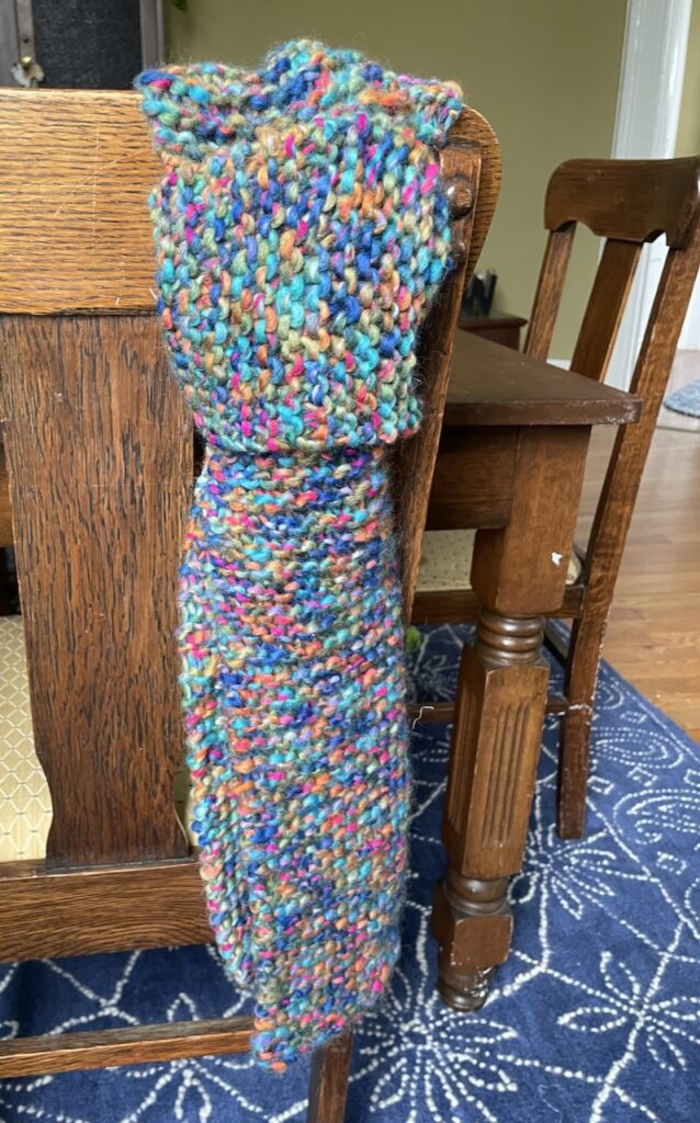 garter stitch scarf in variegated yarn